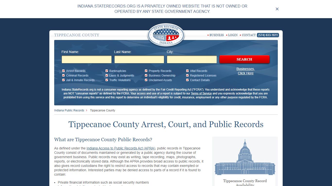 Tippecanoe County Arrest, Court, and Public Records